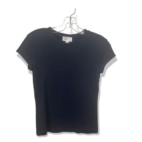 LOFT Tops - Loft Black Crew Neck Cap Sleeve Baby Tee Shirt 90s Y2K Basic Stretch XS